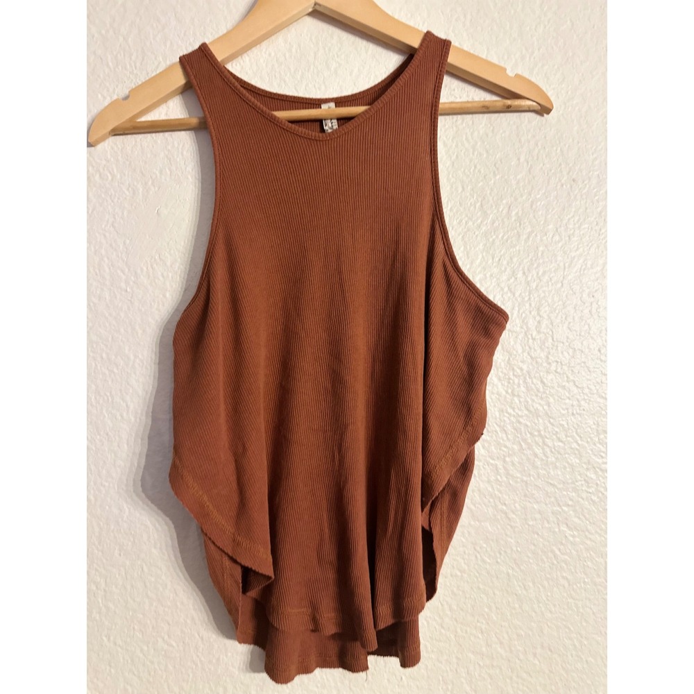 Free People Intimately Ribbed High Neck Tank Top Rust Brown Racerback - Picture 3 of 10